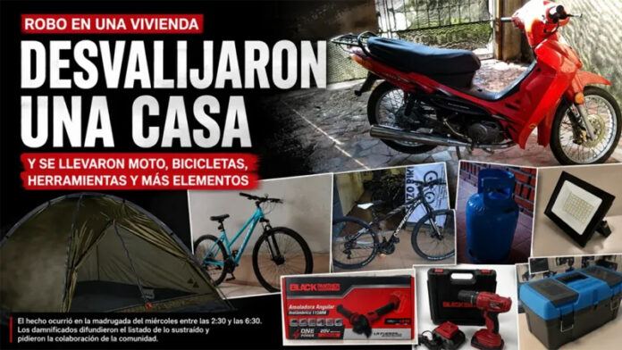 Delincuentes robaron una moto, bicicletas y herramientas