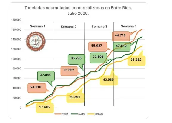 Durante julio se vendieron más de 430 mil toneladas de cereales en la provincia