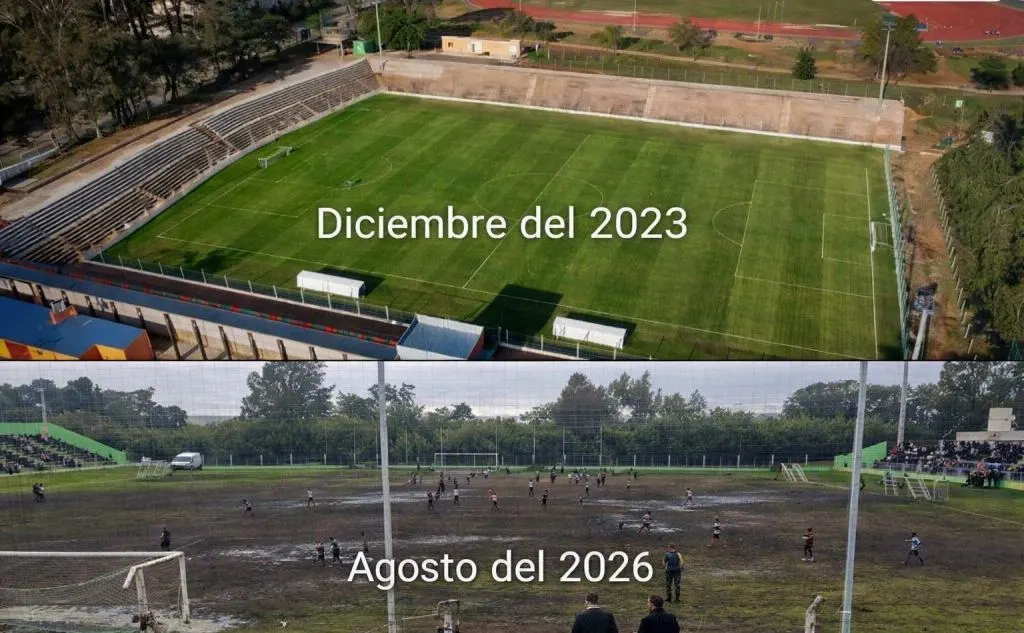 El estado del Estadio Municipal otra vez en el ojo de la tormenta: una cancha en penosas condiciones y un torneo infantil que se hizo a pesar del clima