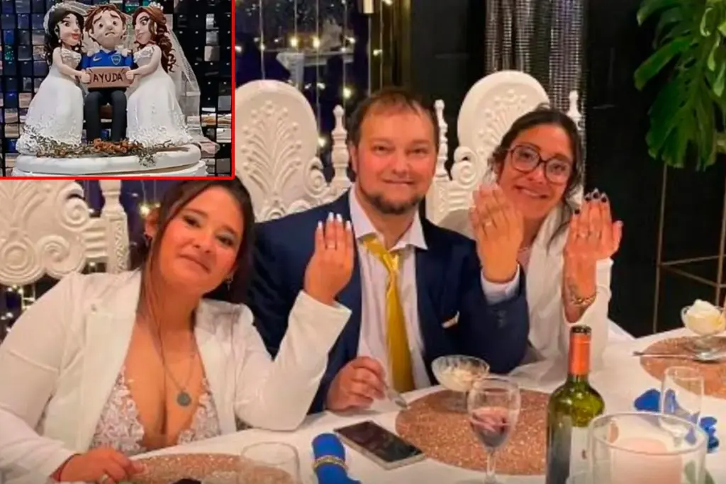 El “triángulo perfecto”: celebraron un casamiento de a tres con una fiesta de Boca
