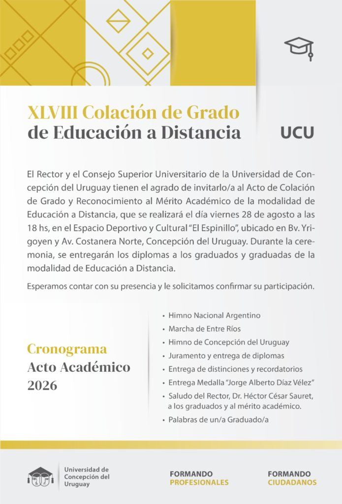 La UCU realizará la XLVIII Colación de Grado de Educación a Distancia