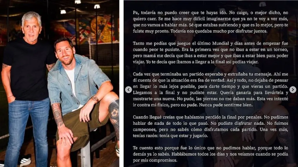 Messi le escribió una sentida carta a su padre: "Te amo Pa"