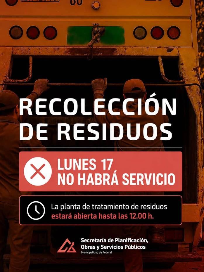 Municipal: No habrá recolección de residuos el Lunes