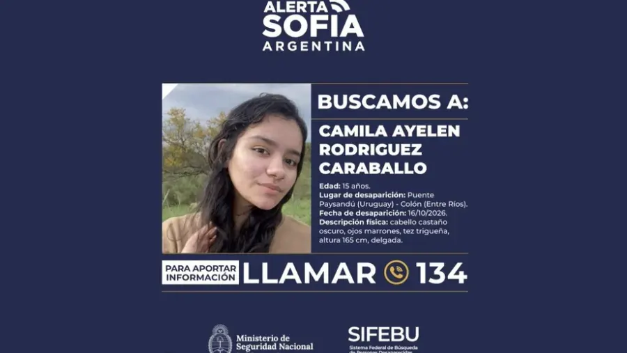 Activaron la Alerta Sofía por Camila Ayelén Rodríguez Caraballo, de 15 años, desaparecida en Entre Ríos