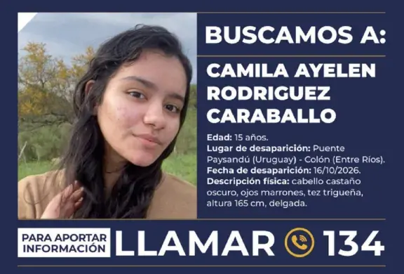 Alerta Sofía por una adolescente de 15 años desaparecida en el puente Colón–Paysandú