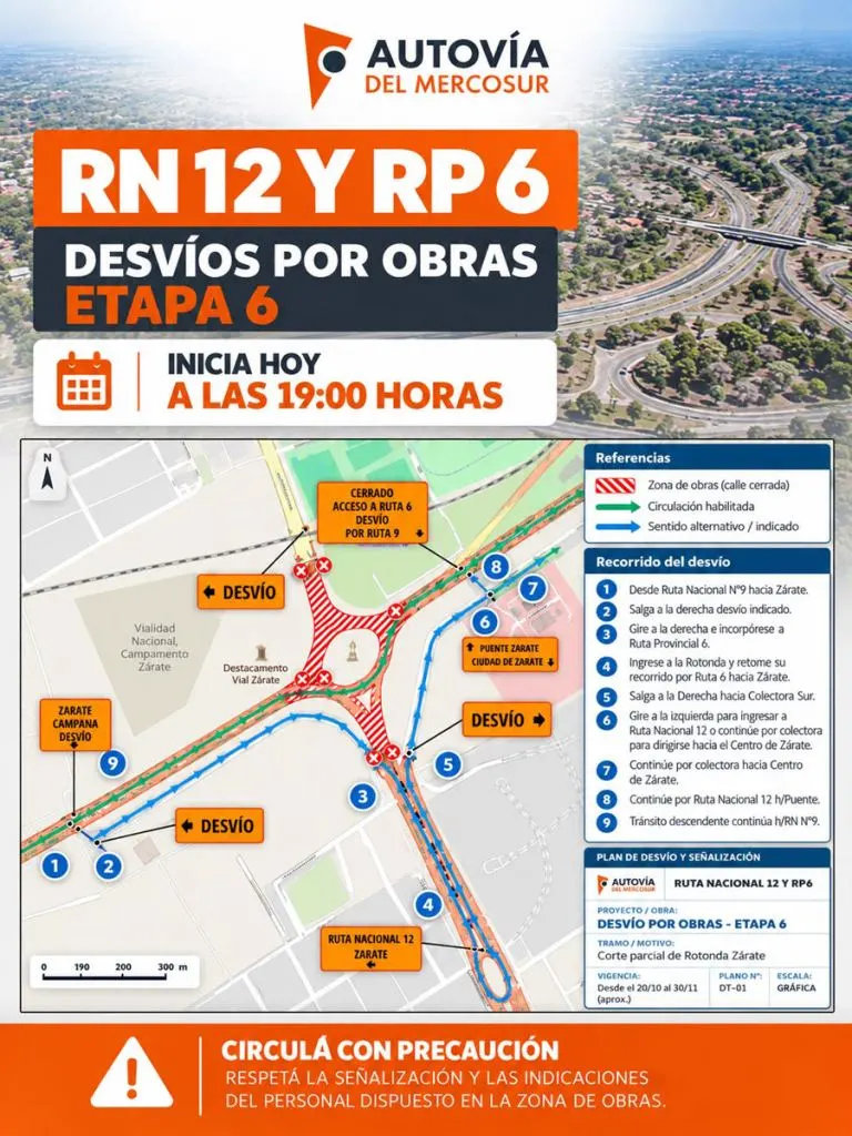 Autovía del Mercosur inició la sexta etapa de obras en la rotonda de RN 12 y RP 6