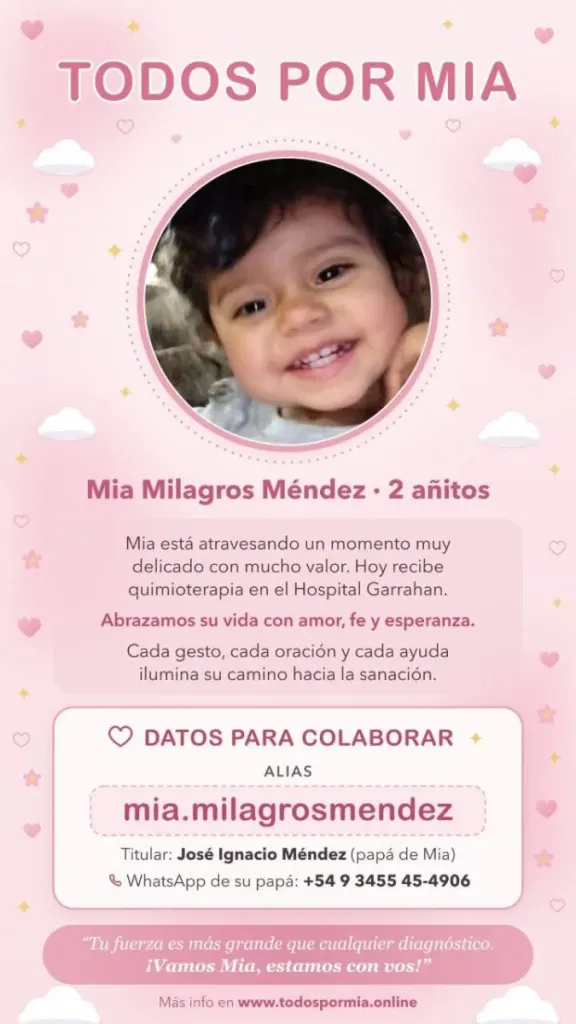 Campaña solidaria "Todos por Mía": su familia pide ayuda para costear su tratamiento en el Hospital Garrahan