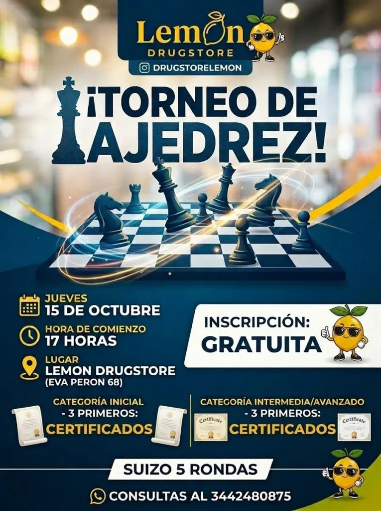 Concepción del Uruguay: Se viene un nuevo torneo de ajedrez gratuito en Lemon Drugstore
