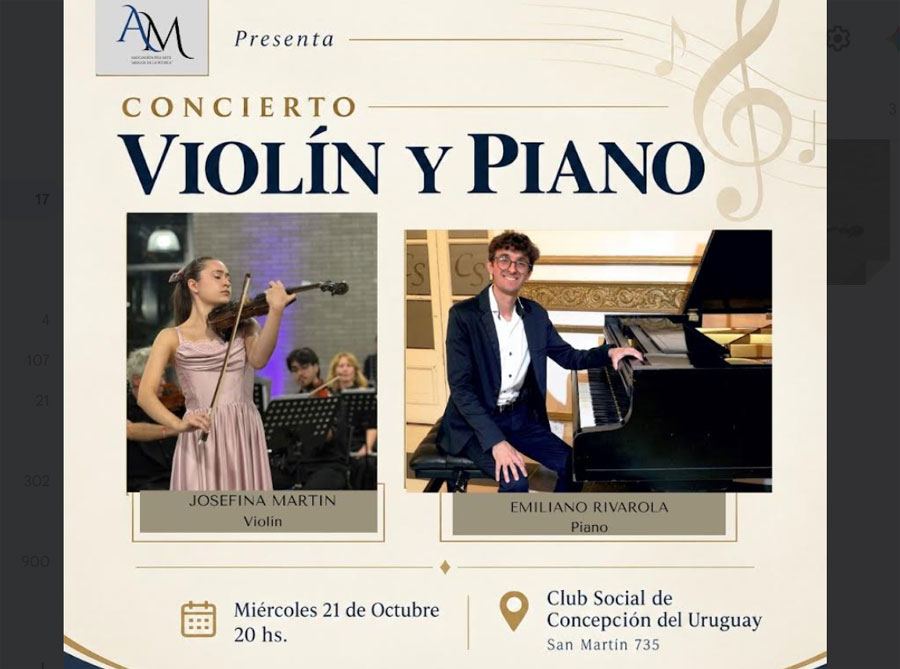 Concierto de violín y piano: Josefina Martin, Violín – Emiliano Rivarola, Piano