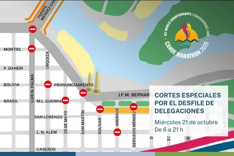 Desde el lunes 19 de octubre habrá cortes de calles por el Mundial de Canotaje