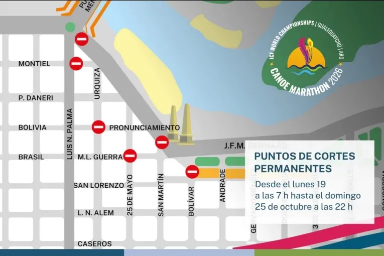 Desde el lunes habrá cortes de calles por el Mundial de Canotaje
