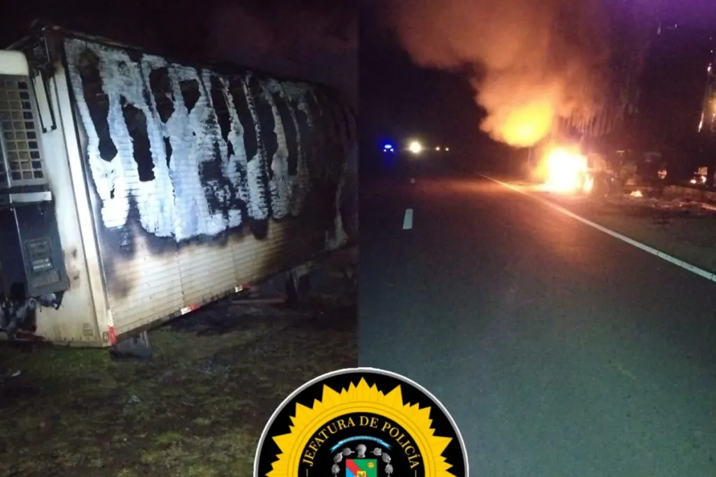Desesperada maniobra en ruta provincial: desenganchó el camión mientras ardía en llamas el semirremolque