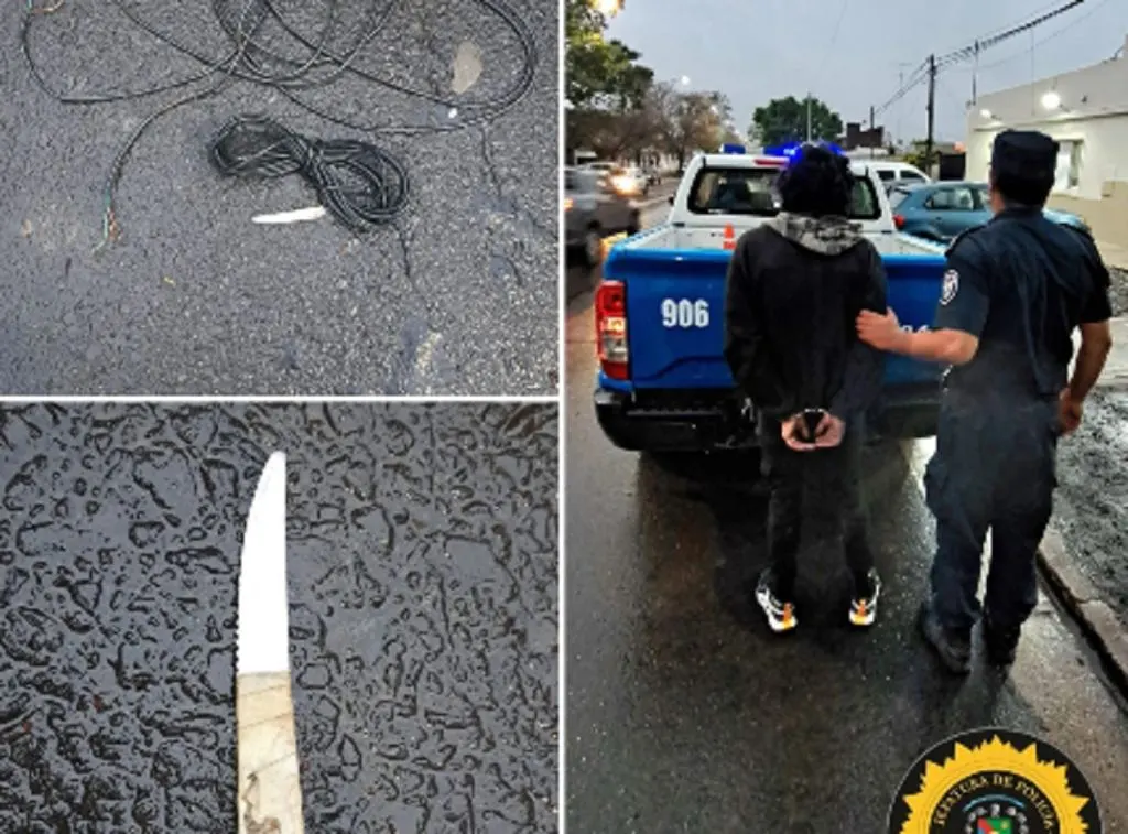 Detenido con cables cortados y una hoja de cuchillo