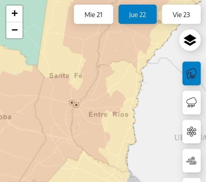 El SMN elevó a naranja la alerta por tormentas en sectores de la provincia
