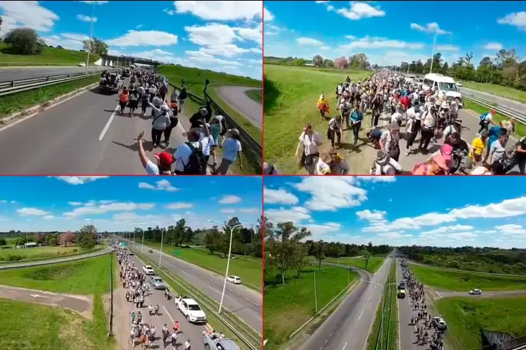 Hasenkamp-Paraná: un drone mostró el paso de miles de peregrinos por Ruta 12 y Acceso Norte