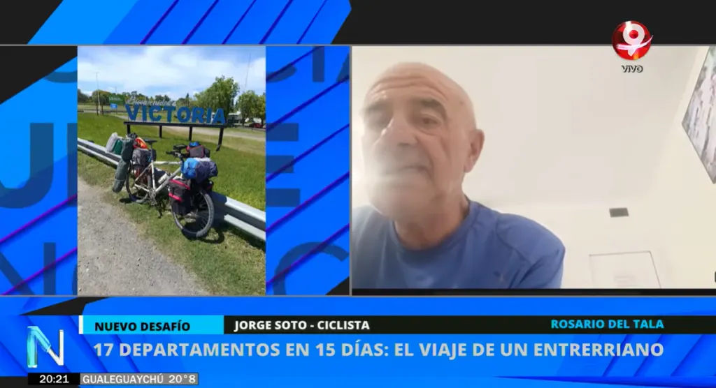 Jorge tiene 66 años y va a recorrer los 17 departamentos entrerrianos en bicicleta