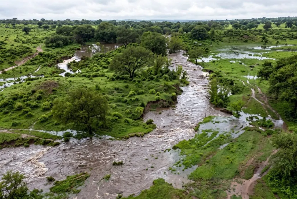 La lluvia inundió un campo en Costa Grande