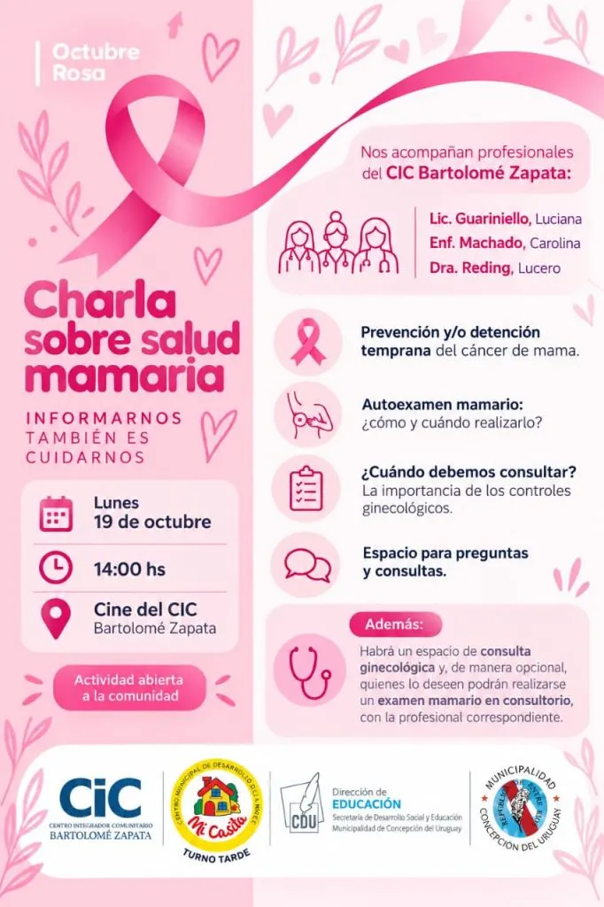 Octubre Rosa: charla sobre salud mamaria en el CIC Bartolomé Zapata