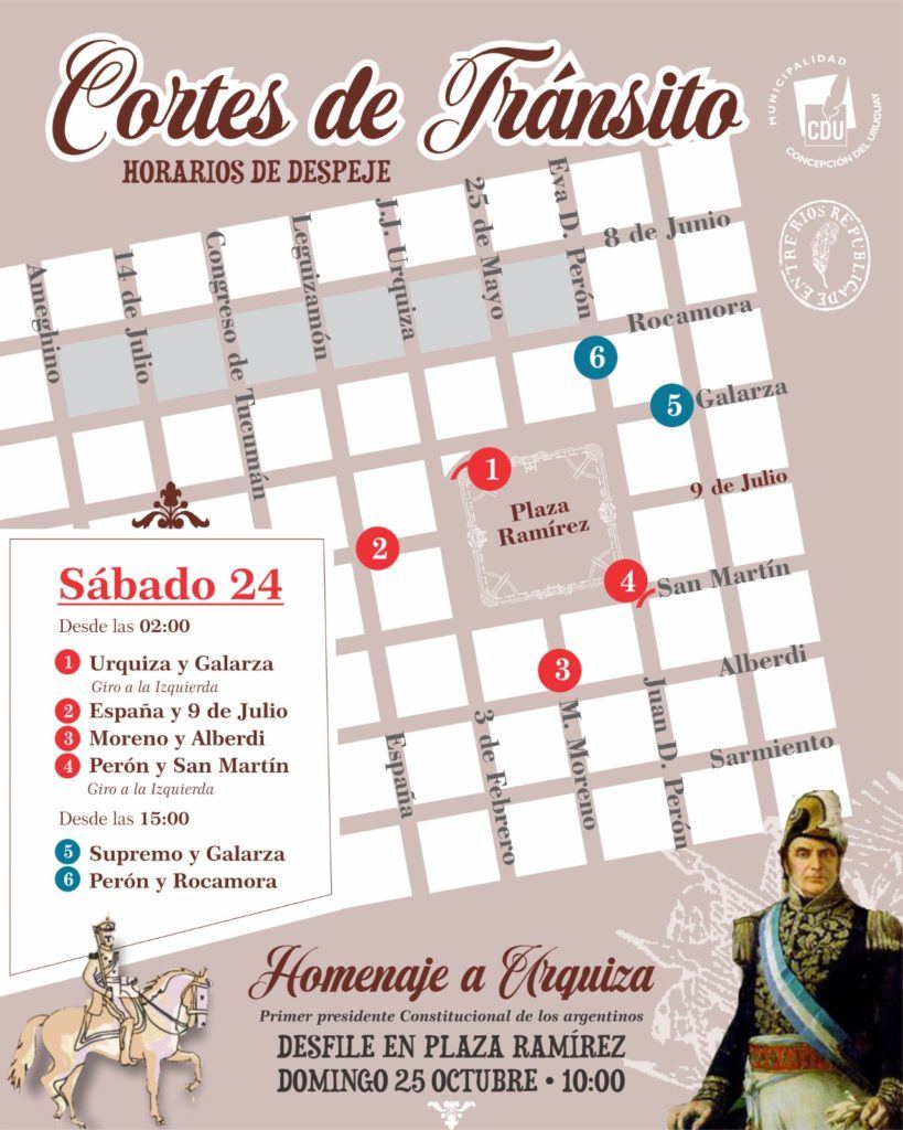 Operativo de tránsito por el desfile en homenaje al General Urquiza: los puntos de despeje