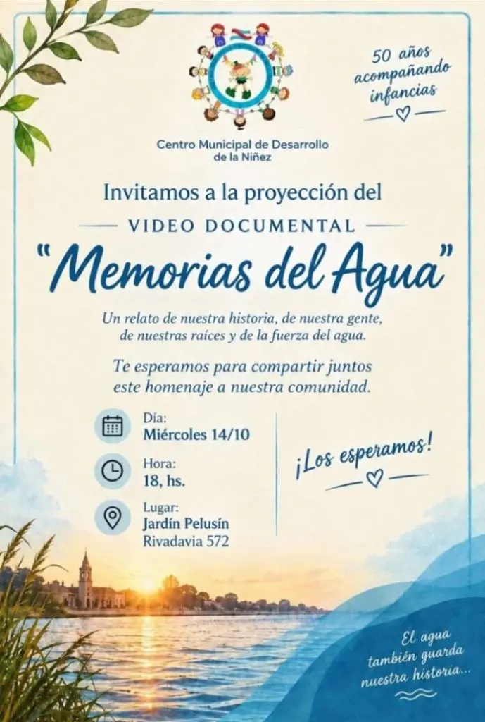Proyectarán “Memorias del Agua” en el Jardín Municipal Pelusín