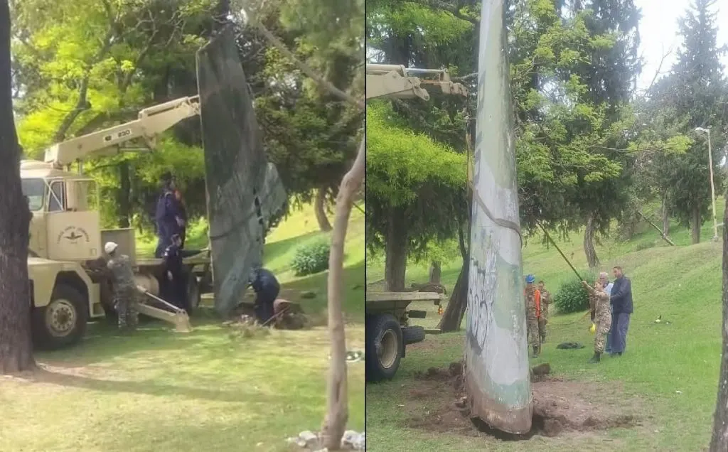 Retiraron el ala del avión Canberra del Parque Urquiza para restaurarla: a qué localidad será trasladada
