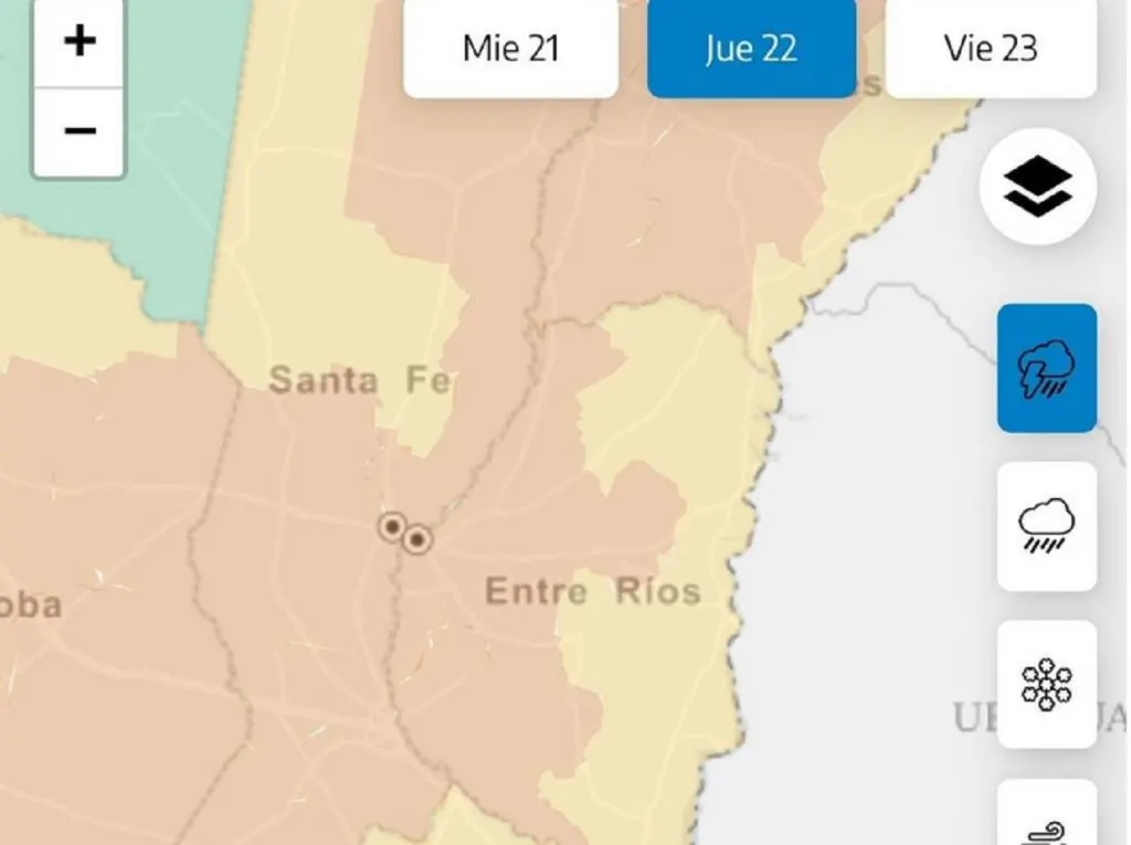 Se elevó a naranja el alerta por tormentas para este jueves en parte de Entre Ríos