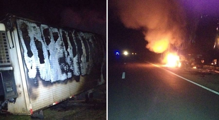 Se incendió un semirremolque térmico en la Ruta Provincial 6 a la altura de Mojones Sud