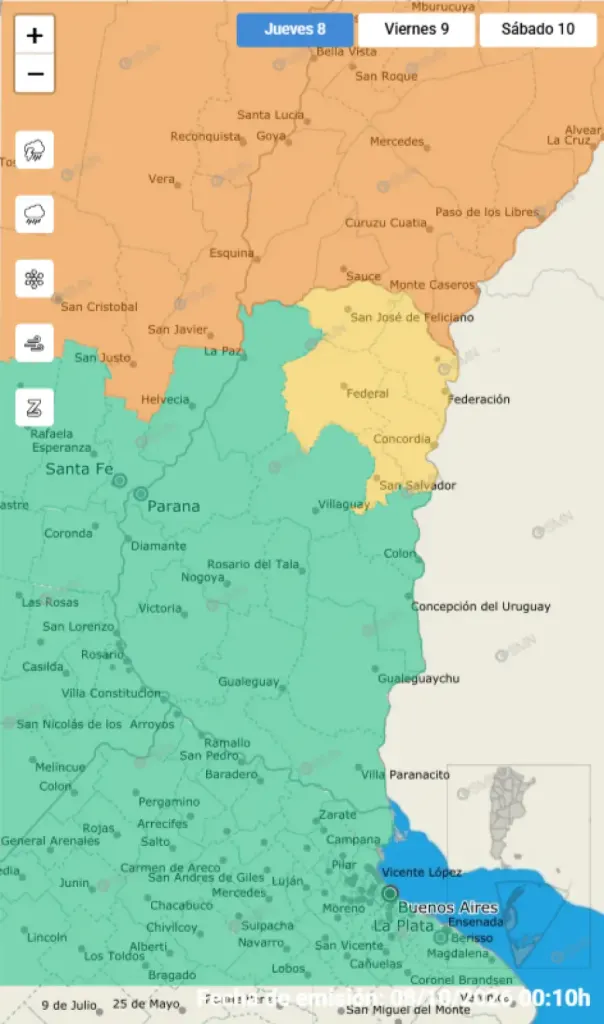 Se mantiene alerta amarilla por tormentas en cinco departamentos de entre ríos