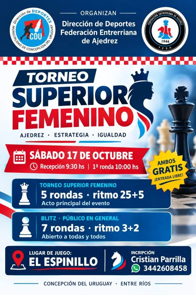 Se realizará el Campeonato Argentino de Ajedrez en Concepción del Uruguay