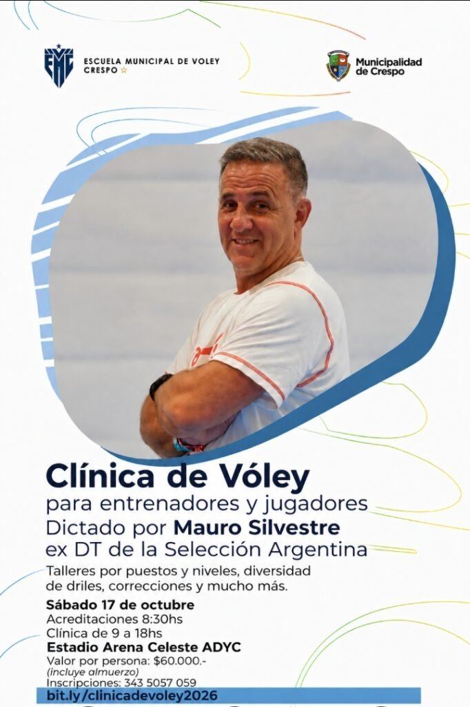 Se viene una imperdible Clínica de Vóley dictada por Mauro Silvestre en Crespo