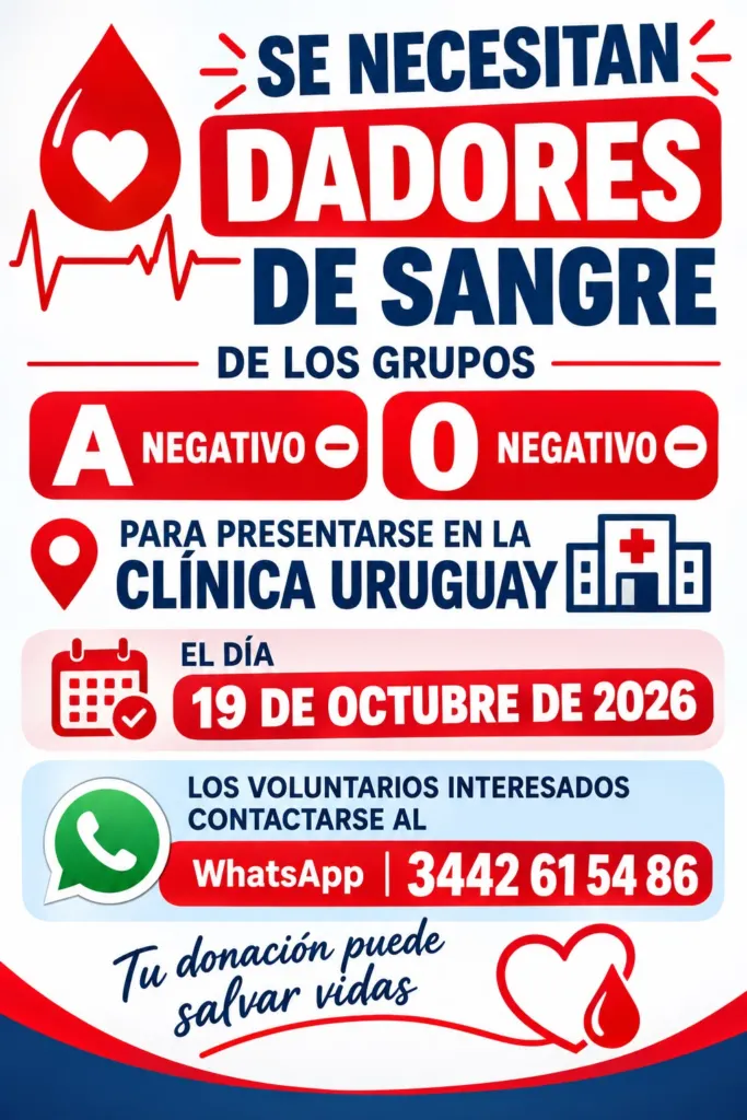 Solicitan donantes de sangre de los grupos A negativo y O negativo