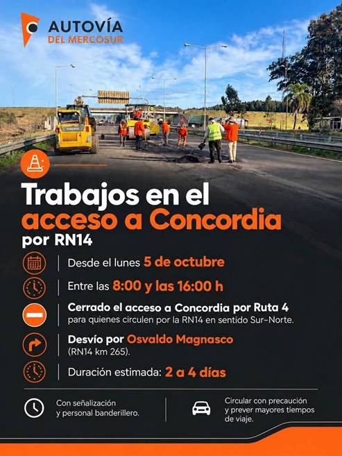 Trabajos en el acceso a Concordia por rn14