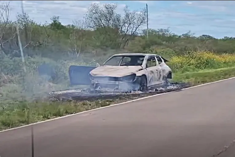 Un auto quedó destruido por un incendio en una ruta de la región