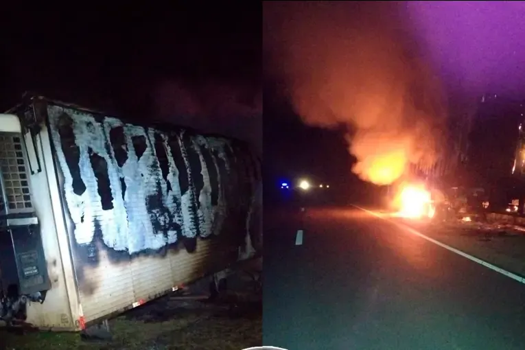 Un camión brasileño se incendió en Ruta 6 y el conductor logró evitar que las llamas alcanzaran la cabina
