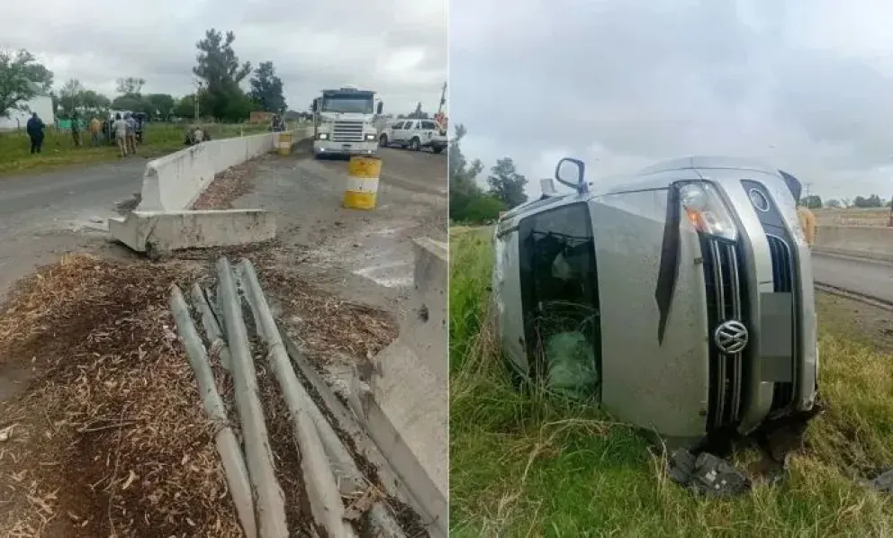 Un hombre entró en contramano al acceso de Viale, chocó contra un guardarraíl y volcó