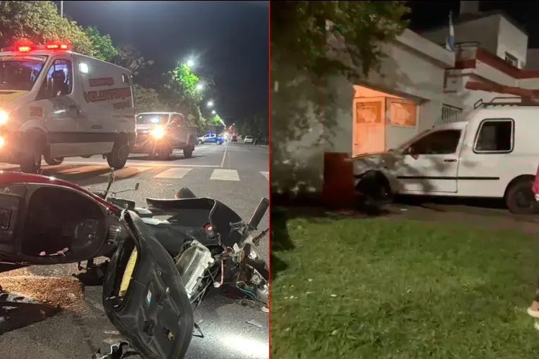 Una camioneta chocó contra una moto y se incrustó en el portón de una casa en Paraná: dos heridos
